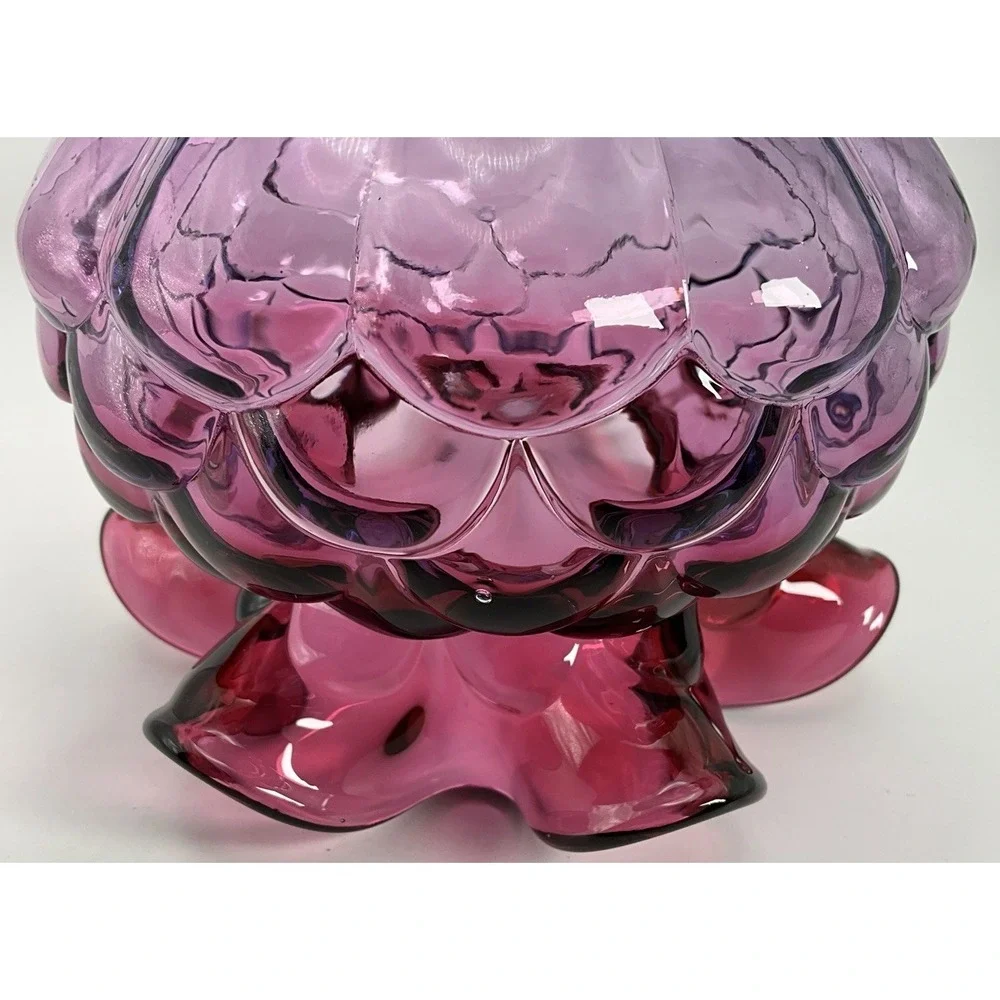 Fenton Mulberry Jacqueline Art Glass Vase Ruffled Rose Bowl Fish Scale Pattern